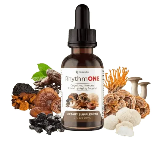 RhythmONE brain health support capsule bottle product